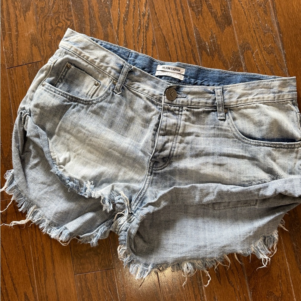 One Teaspoon Blue Distressed Jean Shorts